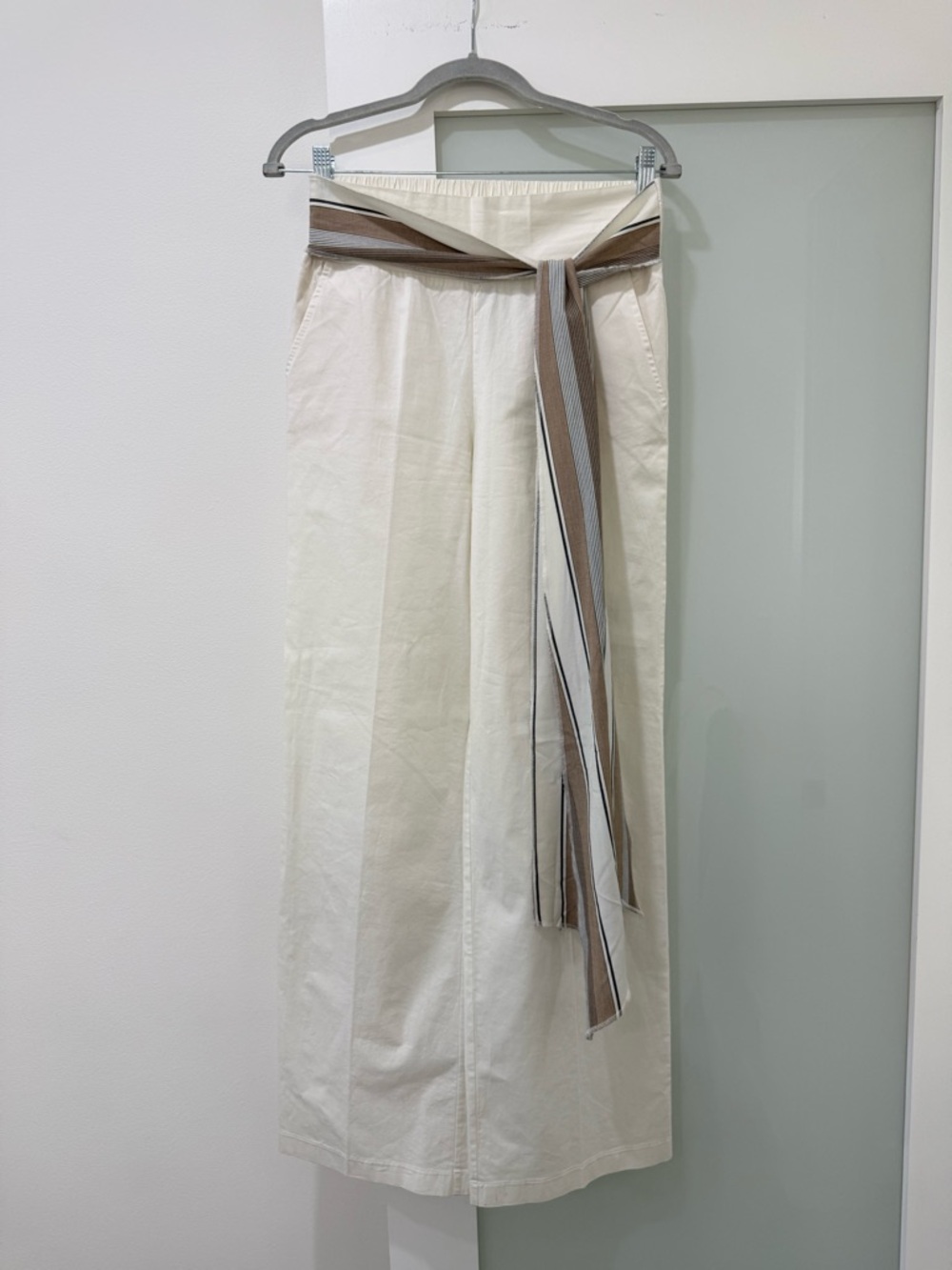 Cream Maxi Skirt with Striped Waist Tie
